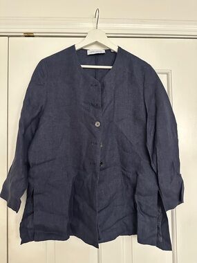 Apostrophe 100% Linen Navy Blue Blouse